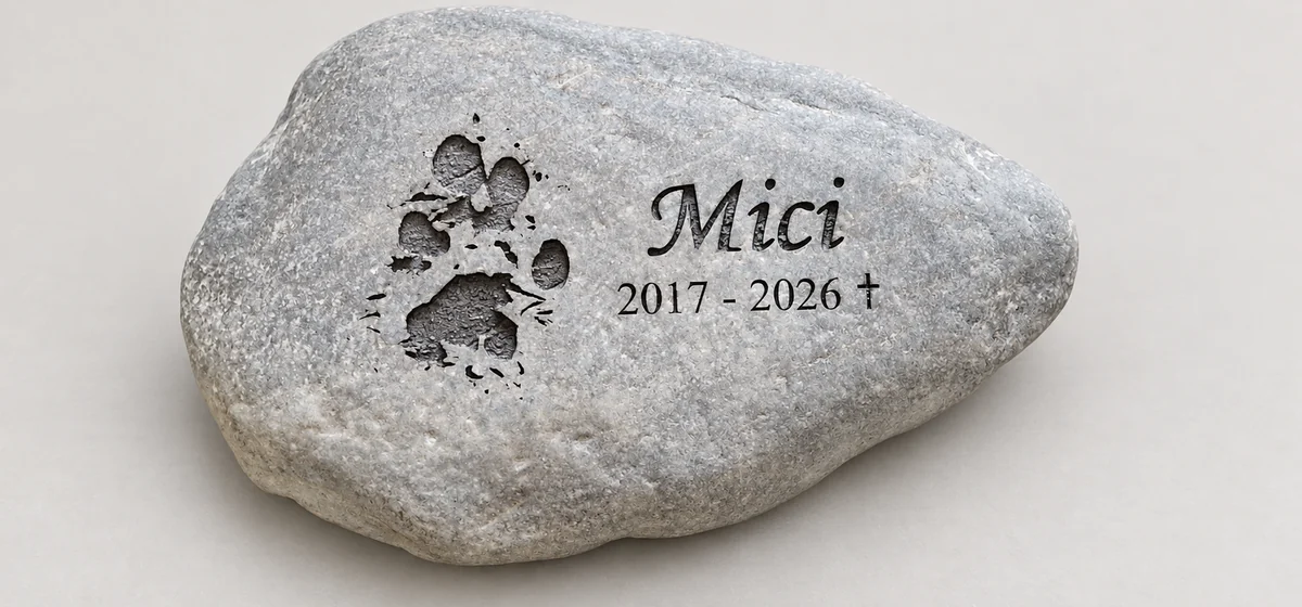 Spominski kamen Mici z graviranim imenom in letnicama 2017–2026