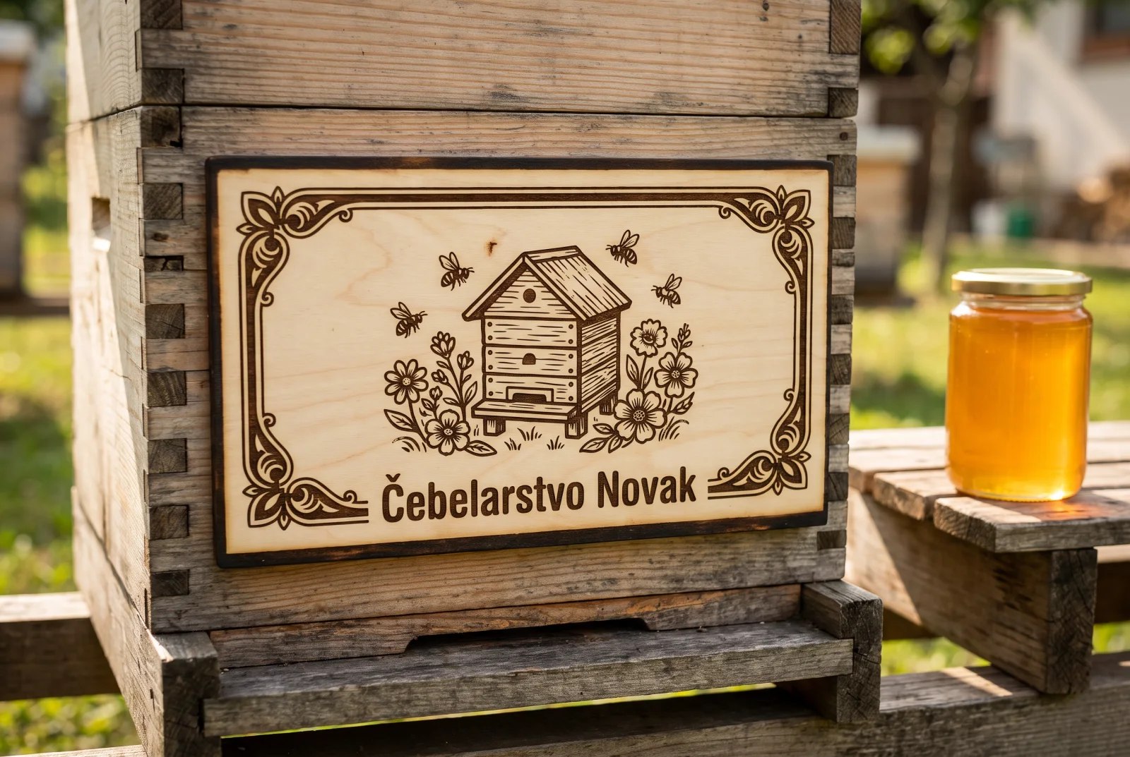 Lesena panjska končnica z graviranim ljudskim motivom