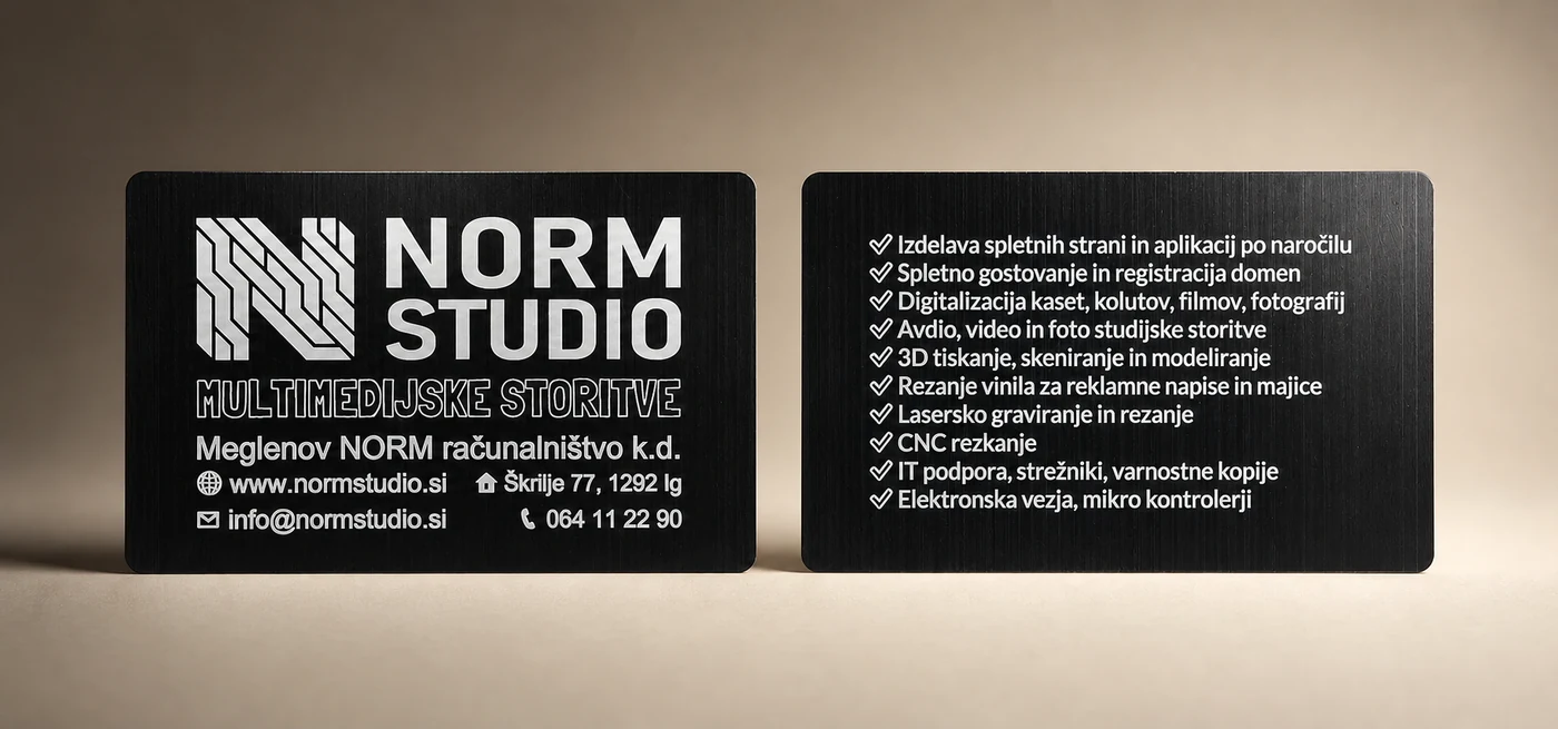 Črne aluminijaste vizitke – dejanski izdelani izdelek