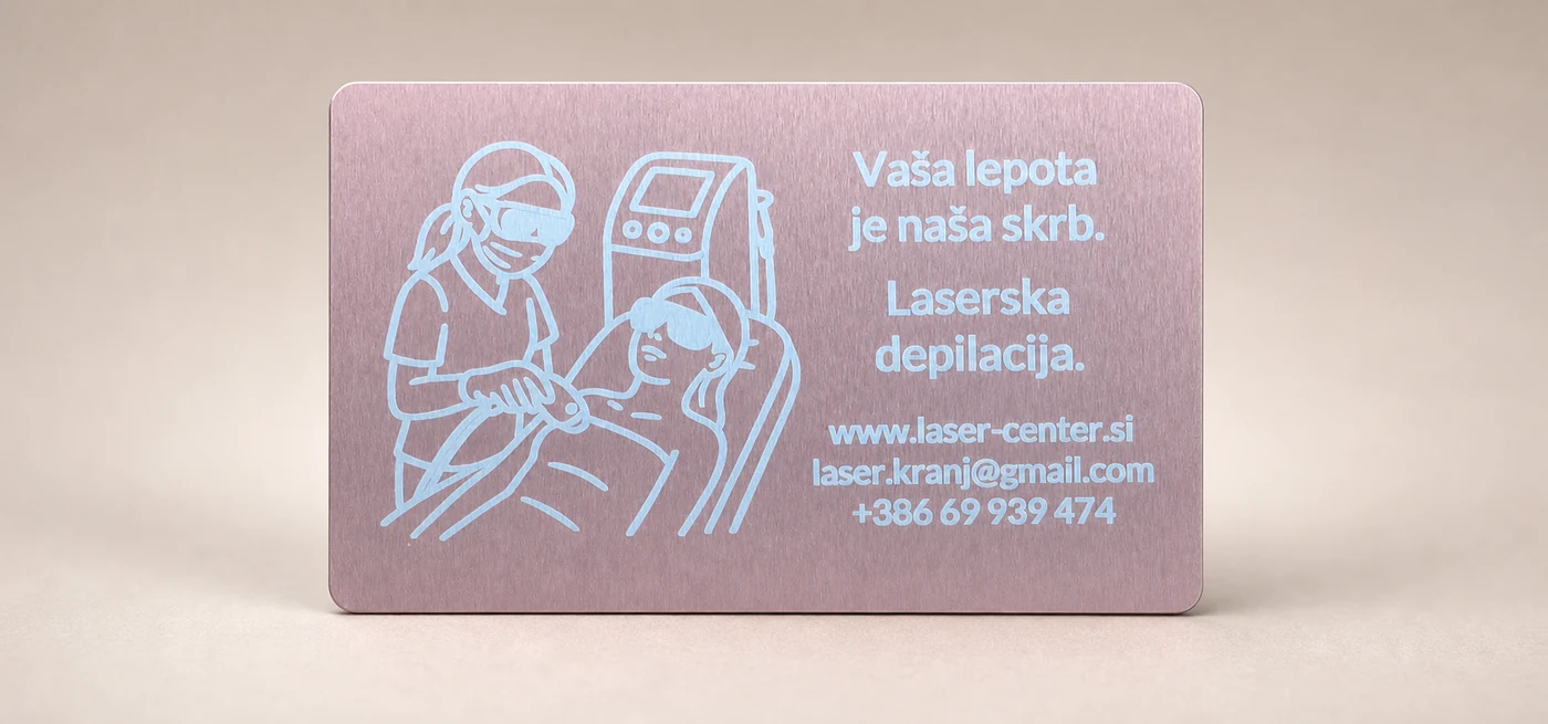 Rožnata aluminijasta vizitka – pogled 2
