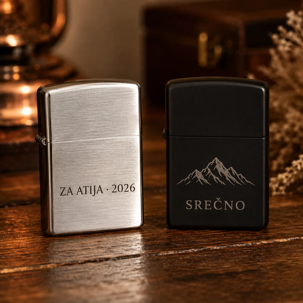 Gravirani Zippo in kovinski vžigalnik